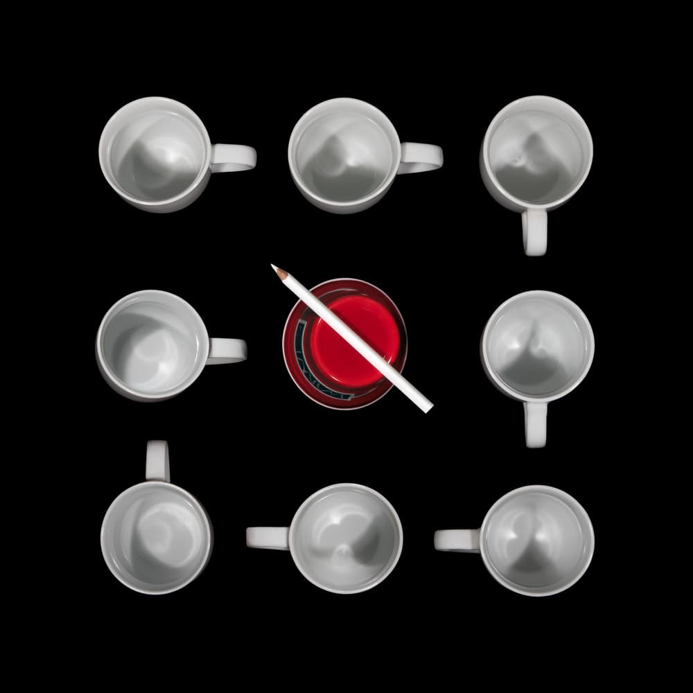 Nine Cups Red Pencil by Luc Stalmans — canvas wall art