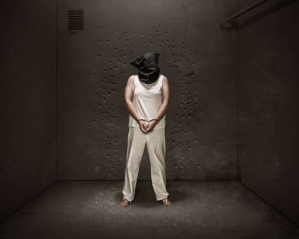 Blindfolded Captive in Cell by Petri Damstén — canvas wall art