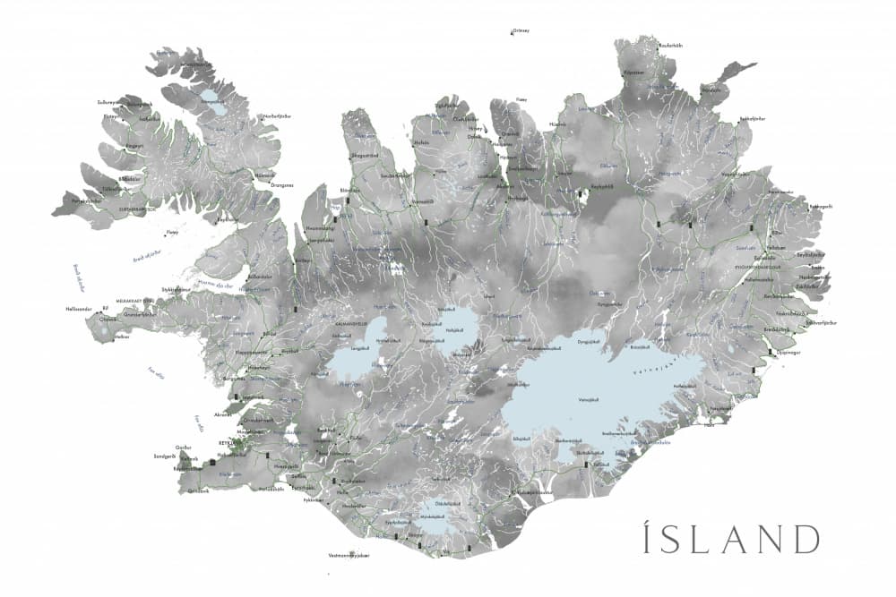 Iceland Topographic Map by Rosana Laiz Blursbyai — canvas wall art