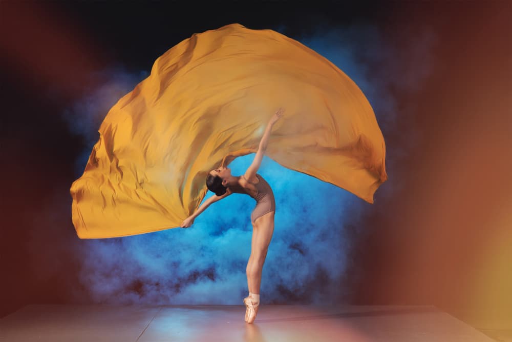 Golden Fabric Ballet Dancer by Sally Widjaja — canvas wall art
