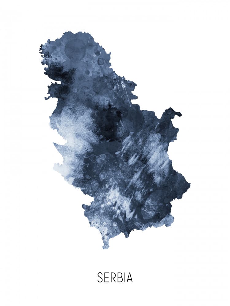 Serbia Watercolor Map by Michael Tompsett — canvas wall art