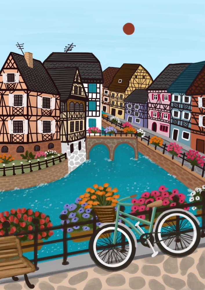Charming Canal Town by Nidhi Kachhadiya — canvas wall art