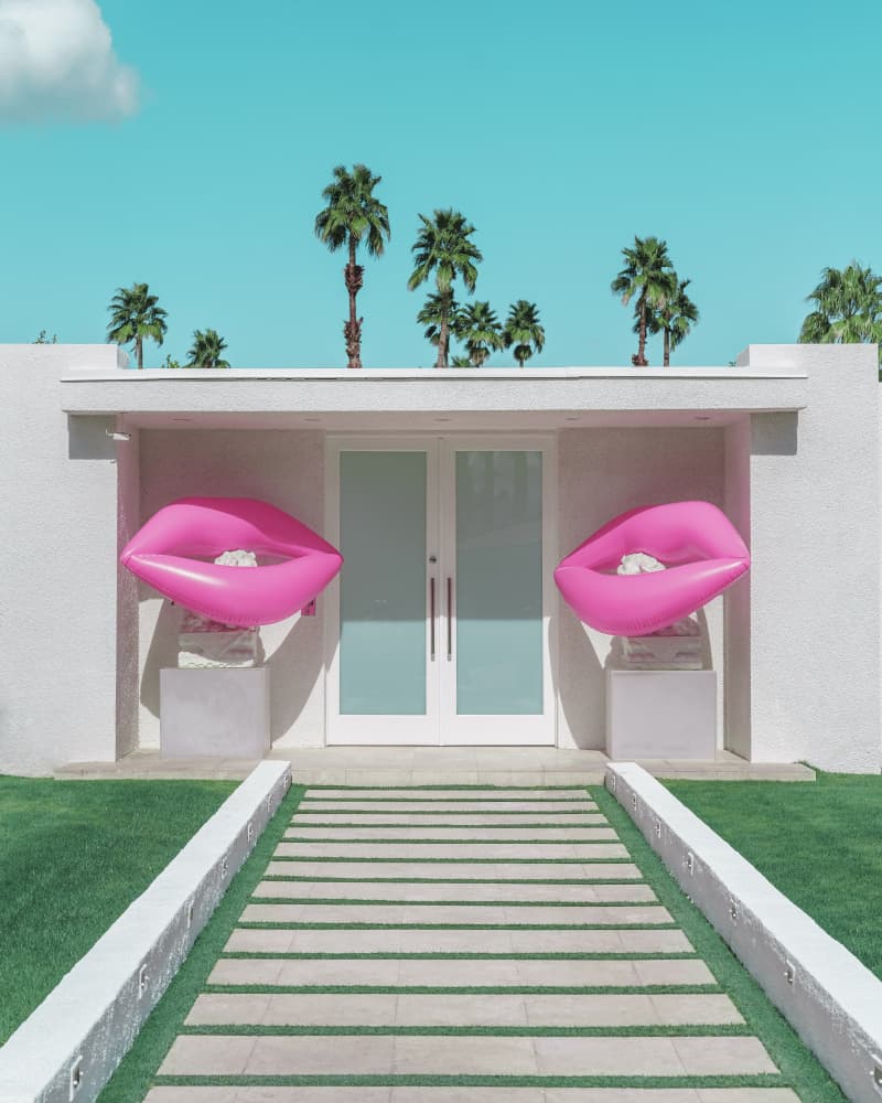 Mid-Century Modern House with Pink Lips by Tom Windeknecht — canvas wall art