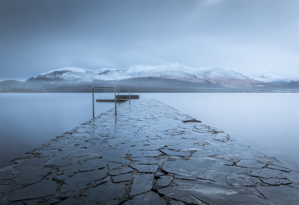 Serene Winter Lake Pier by David Ahern — canvas wall art