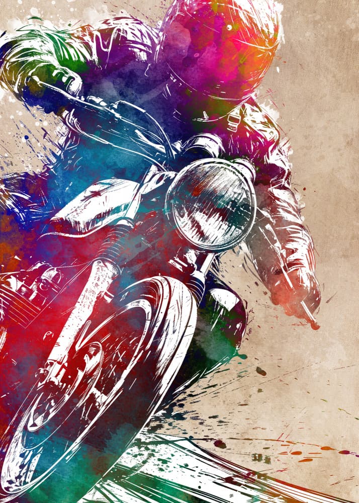 Vibrant Motorcycle Racer by Justyna Jaszke — canvas wall art