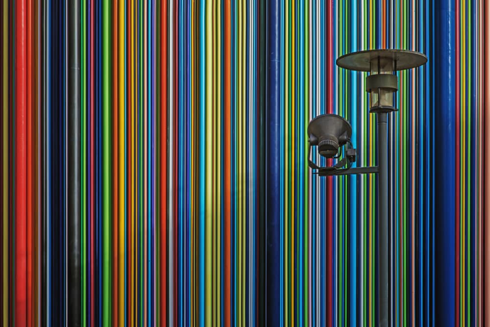 Colorful Lines Street Lamp by Urs Zimmermann — canvas wall art