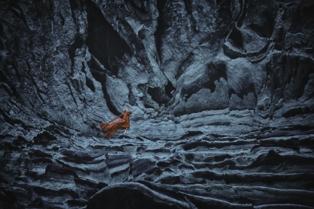 Deer in Shadowy Rocks by KOIKI — canvas wall art