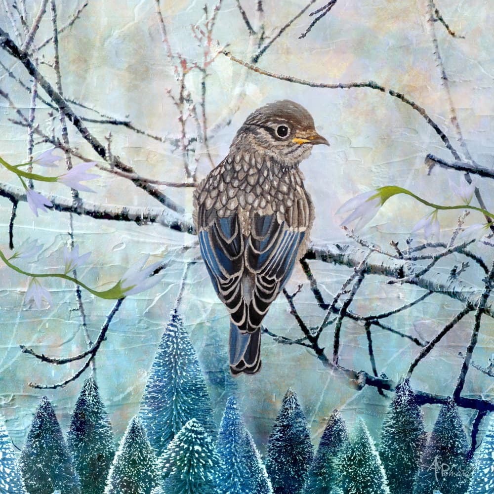 Blue Bird Winter Scene by Angeles M. Pomata — canvas wall art