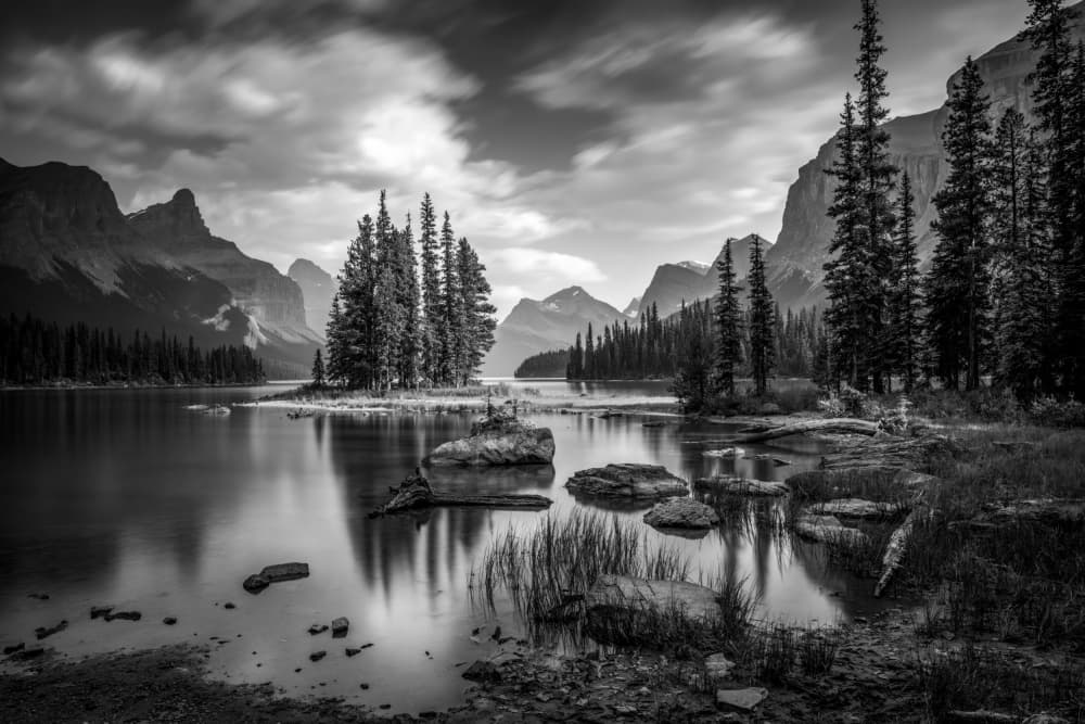 Majestic Mountain Lake Island by Christoph Schaarschmidt — canvas wall art