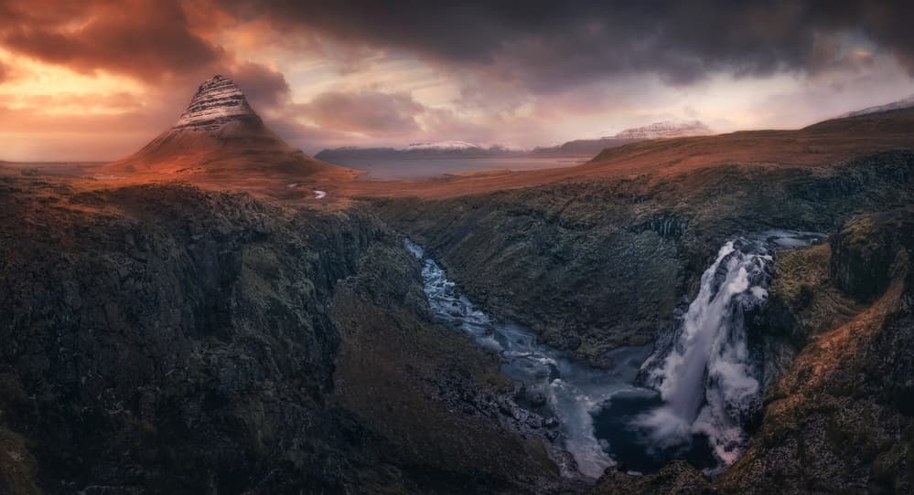 Sunset Mountain Waterfall by David Martin Castan — canvas wall art