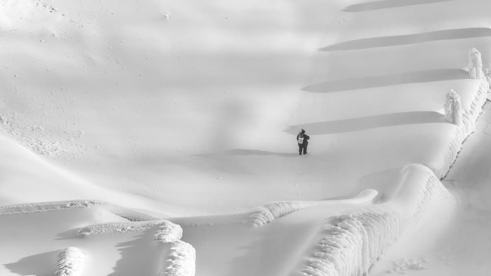Lone Figure Winter Landscape by Miroslaw Prybinski — canvas wall art