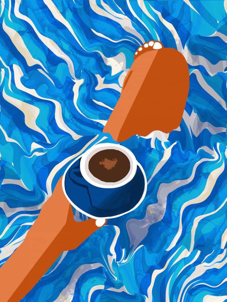 Coffee and Blue Waves