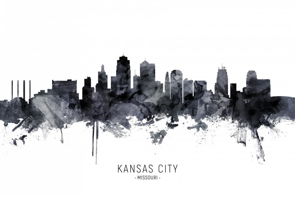 Kansas City Skyline Watercolor by Michael Tompsett — canvas wall art