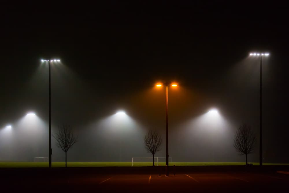 Foggy Night Stadium Lights by Jeff Wang — canvas wall art