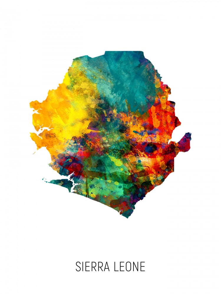 Colorful Sierra Leone Map by Michael Tompsett — canvas wall art