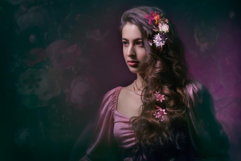 Dreamy Floral Portrait by Ineke Mighorst — canvas wall art