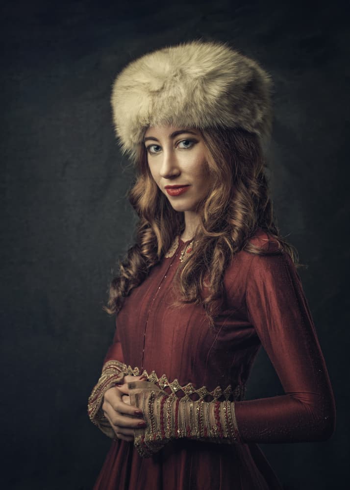 Elegant Woman Fur Hat by Lech Radecki — canvas wall art