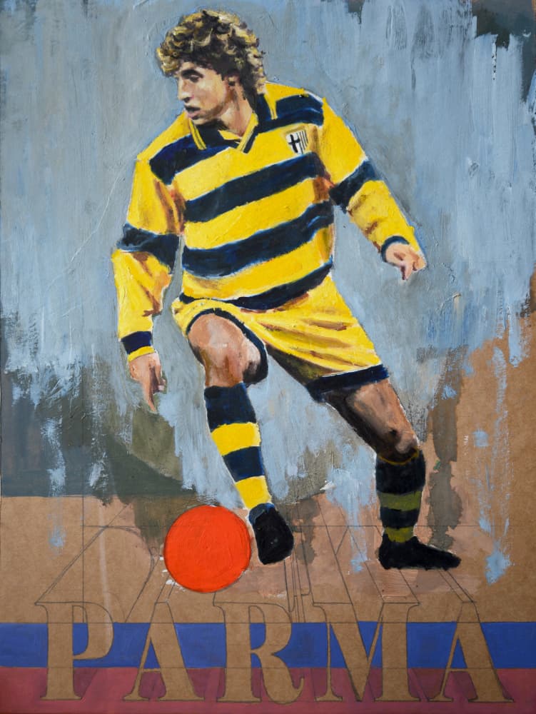 Yellow Striped Soccer Player by David Diehl — canvas wall art