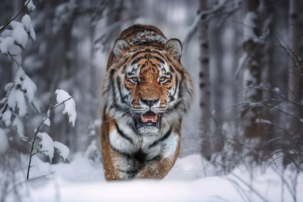 Powerful Tiger In Snow by Marcel Egger — canvas wall art