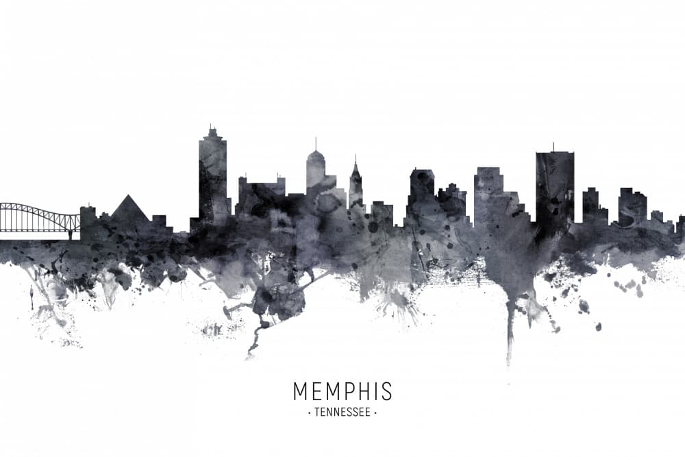 Memphis Skyline Watercolor by Michael Tompsett — canvas wall art