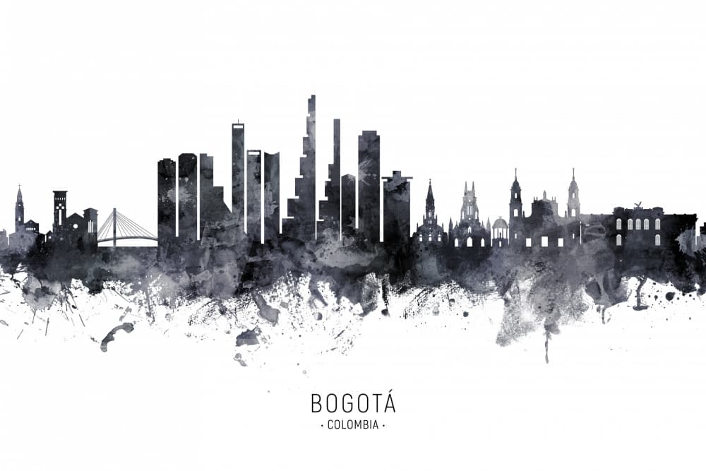 Bogotá Skyline Watercolor by Michael Tompsett — canvas wall art