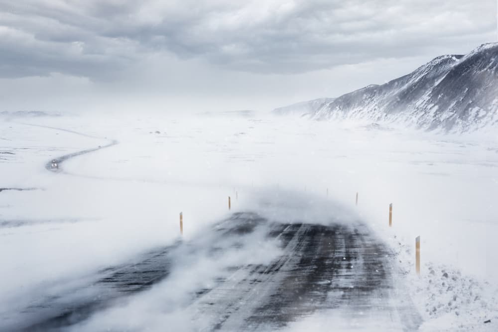 Snowy Mountain Road by yoann — canvas wall art