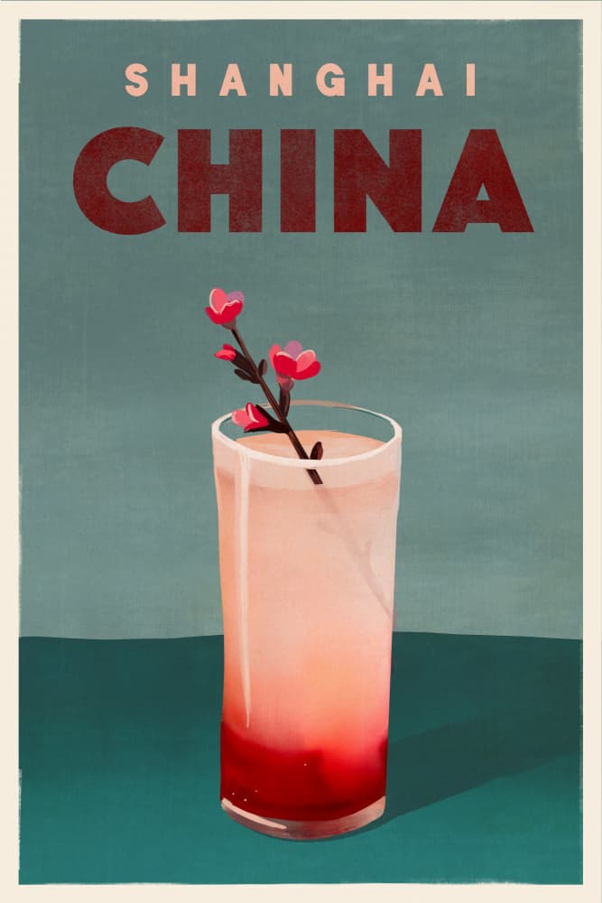Travel Poster Cocktail Shanghai China by The Whiskey Ginger — canvas wall art