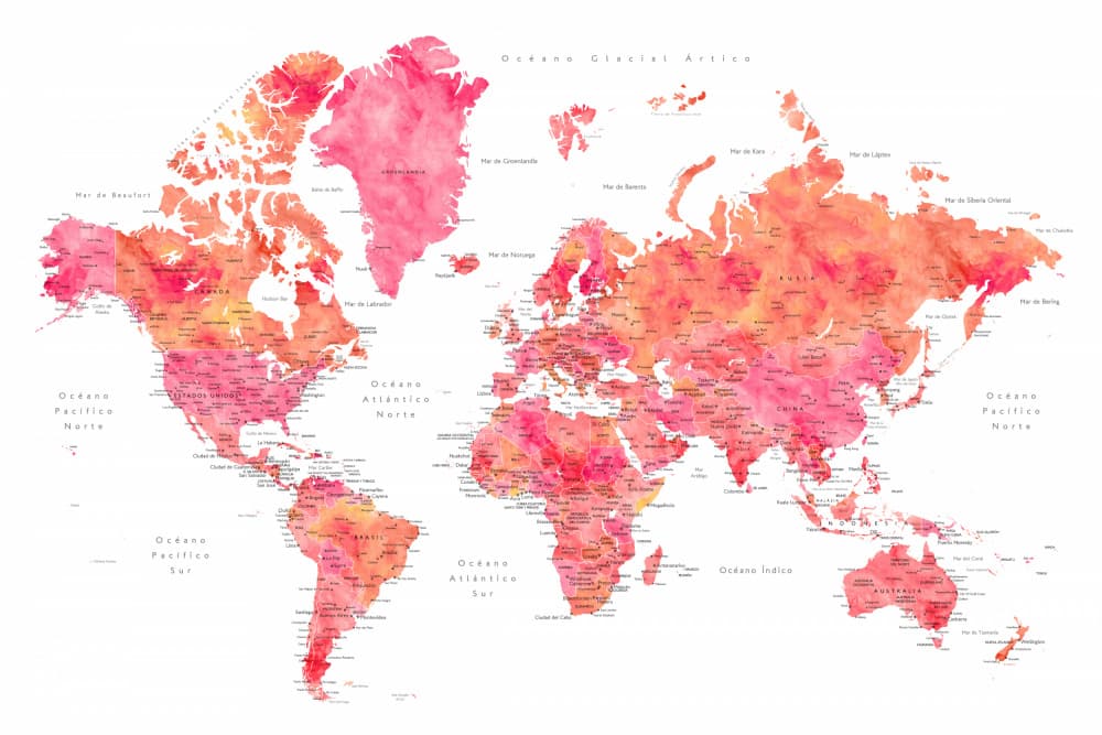 Vibrant Watercolor World Map by Rosana Laiz Blursbyai — canvas wall art