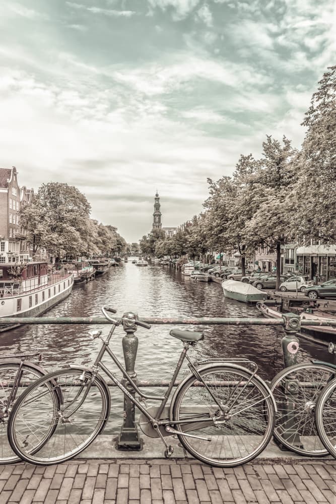 Amsterdam Canal Bicycles by Melanie Viola — canvas wall art
