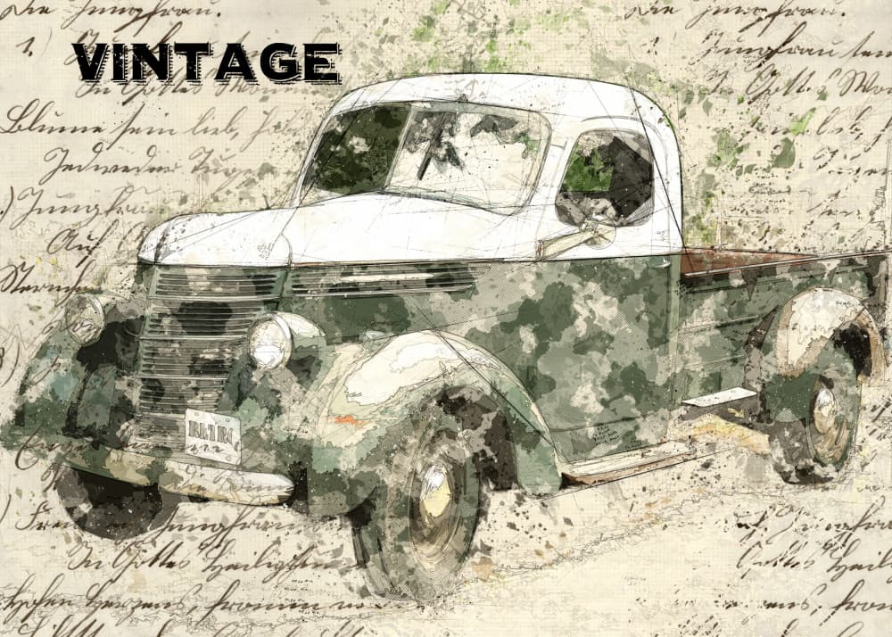 Vintage Green Pickup by Lembayung senja studio [Vintage Poster] — canvas wall art