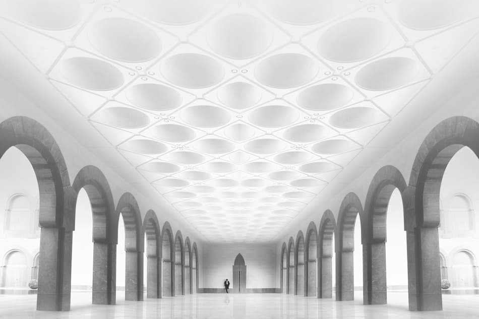 Grand Arched Hallway by Hussain Buhligaha — canvas wall art