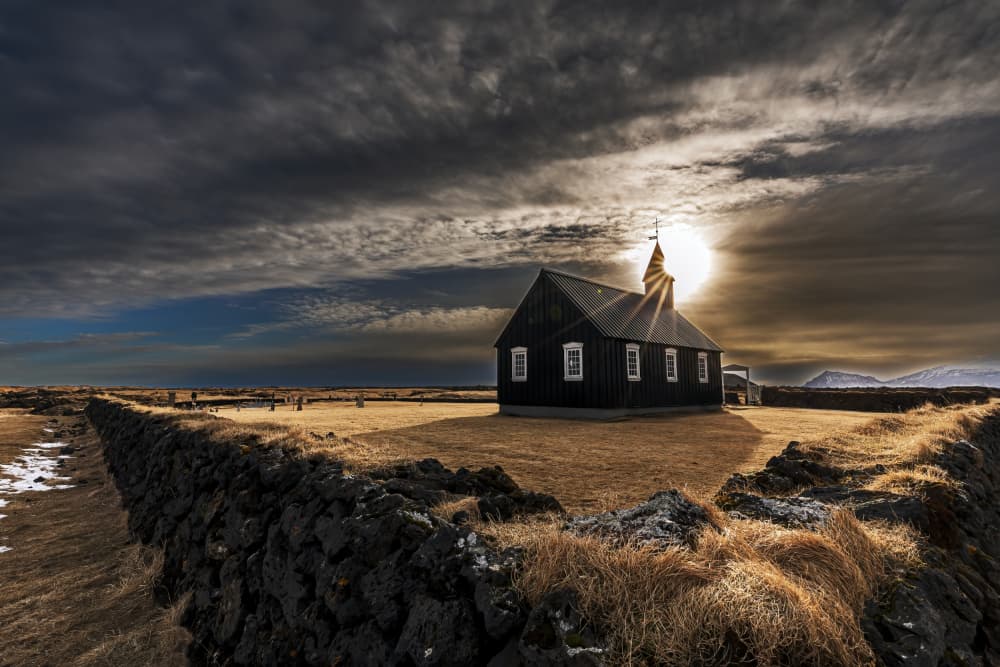 Búdír Black Church Iceland by GENNARO DI NOTO — canvas wall art