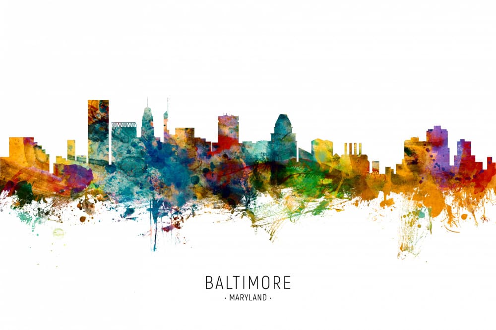 Vibrant Baltimore Skyline by Michael Tompsett — canvas wall art