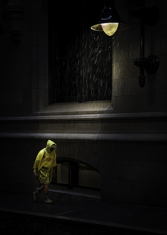Yellow Rain Night Walk by Emma Zhao — canvas wall art