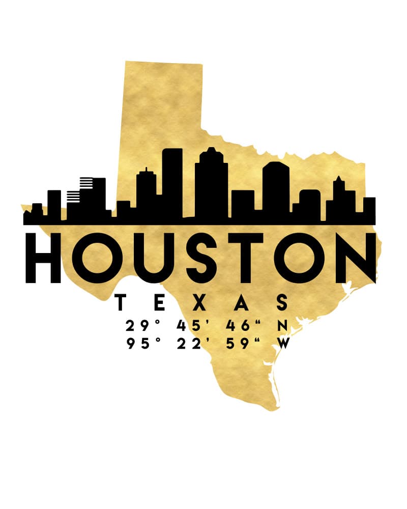 Golden Houston Texas Skyline by Emiliano Deificus — canvas wall art