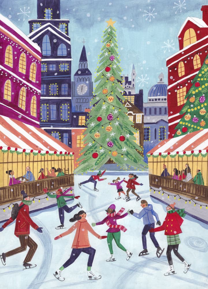 Skating in London Christmas by Caroline Bonne Müller — canvas wall art