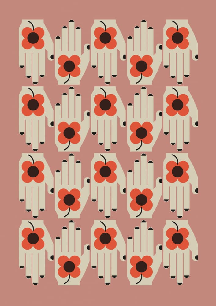 Retro Floral Hands by Frances Collett — canvas wall art