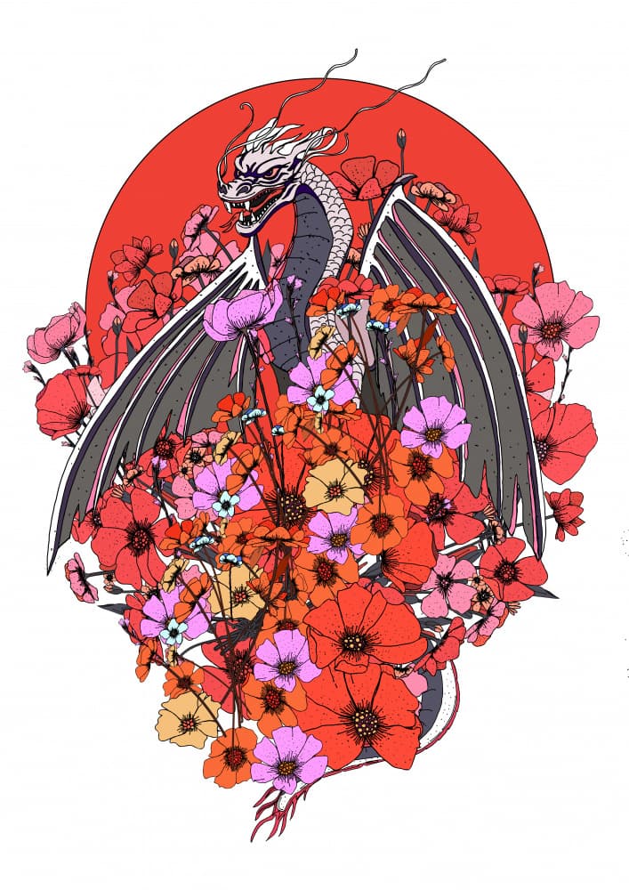 Dragon in Bloom by Nicholas — canvas wall art