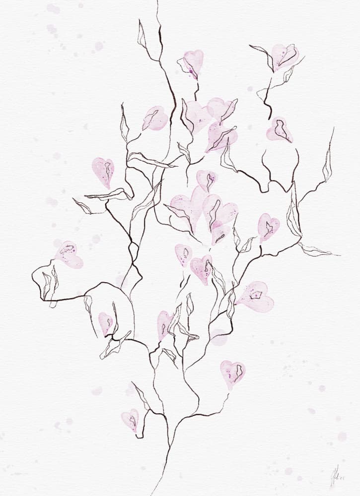 Pink Heart Flowers by Ankie Kooi — canvas wall art