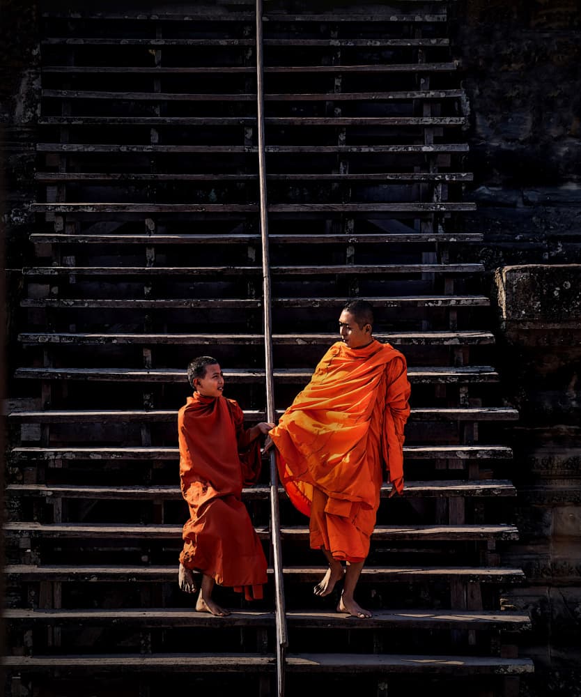Buddhist Monks Ascending by Rae Zhang — canvas wall art