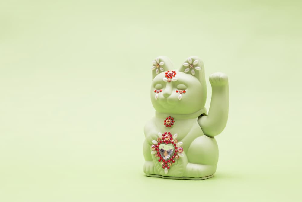 Lucky Green Waving Cat by Julia Ramiro — canvas wall art