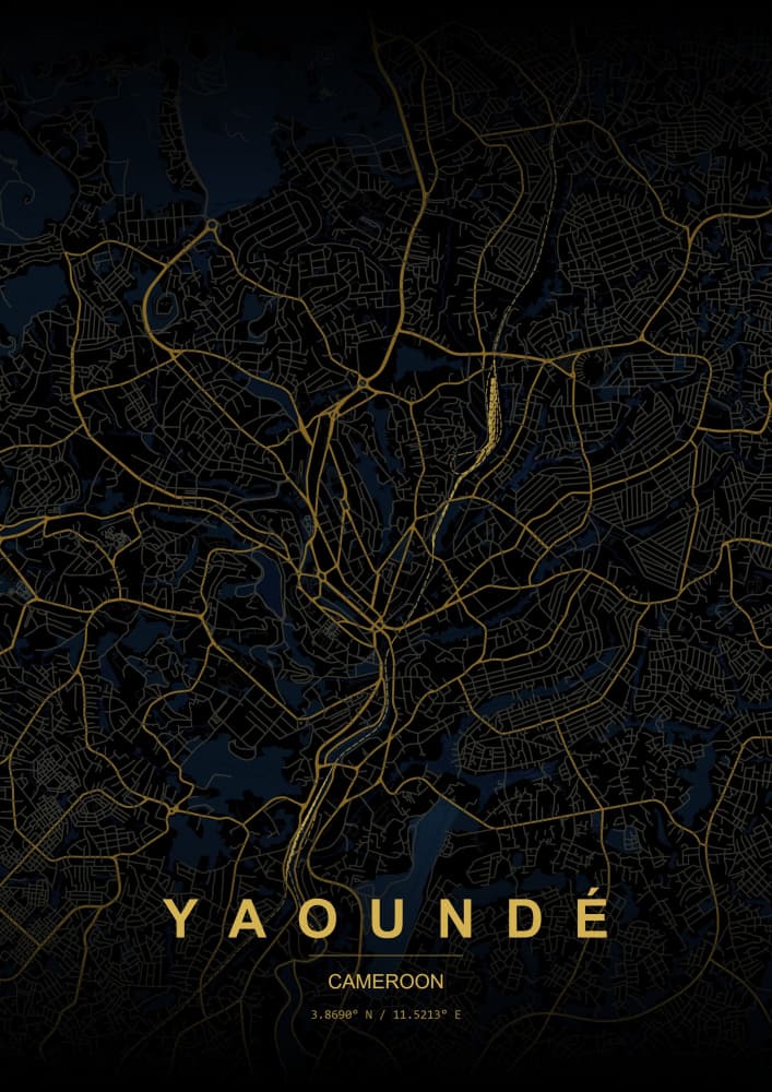 Golden Yaounde Map by HUGO — canvas wall art