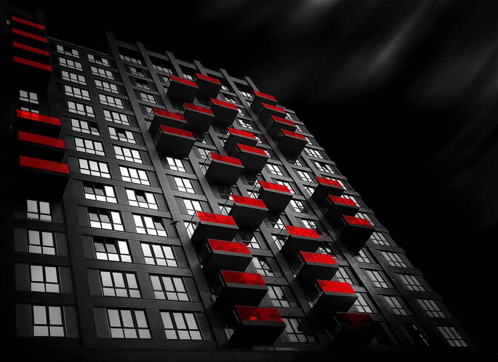 Geometric Red Balconies by Marc Huybrighs — canvas wall art