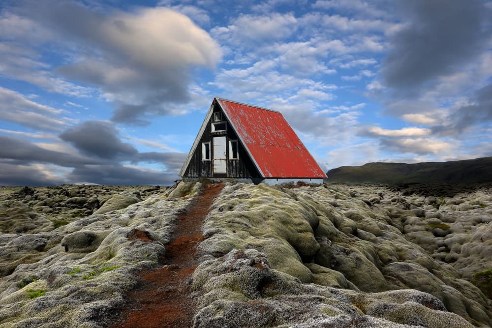 Solitary Red Roof Cabin by Michel Romaggi — canvas wall art