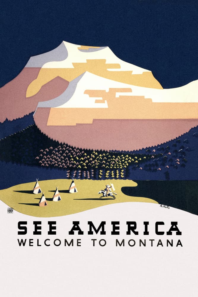 See America. Welcome To Montana (1936) Travel Poster By Richard Halls by Vintage Travel Poster — canvas wall art
