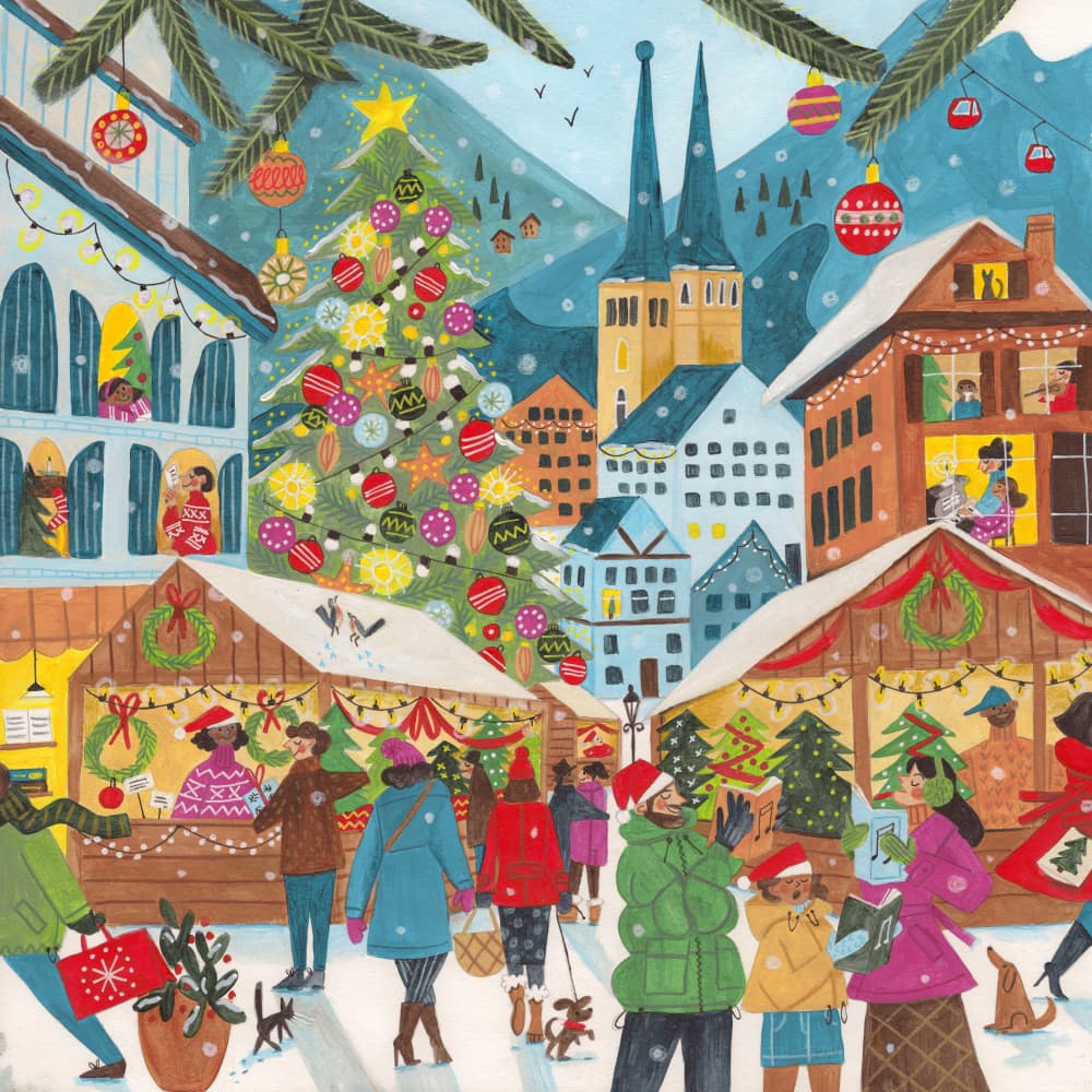 Christmas Market in Mountain Village by Caroline Bonne Müller — canvas wall art