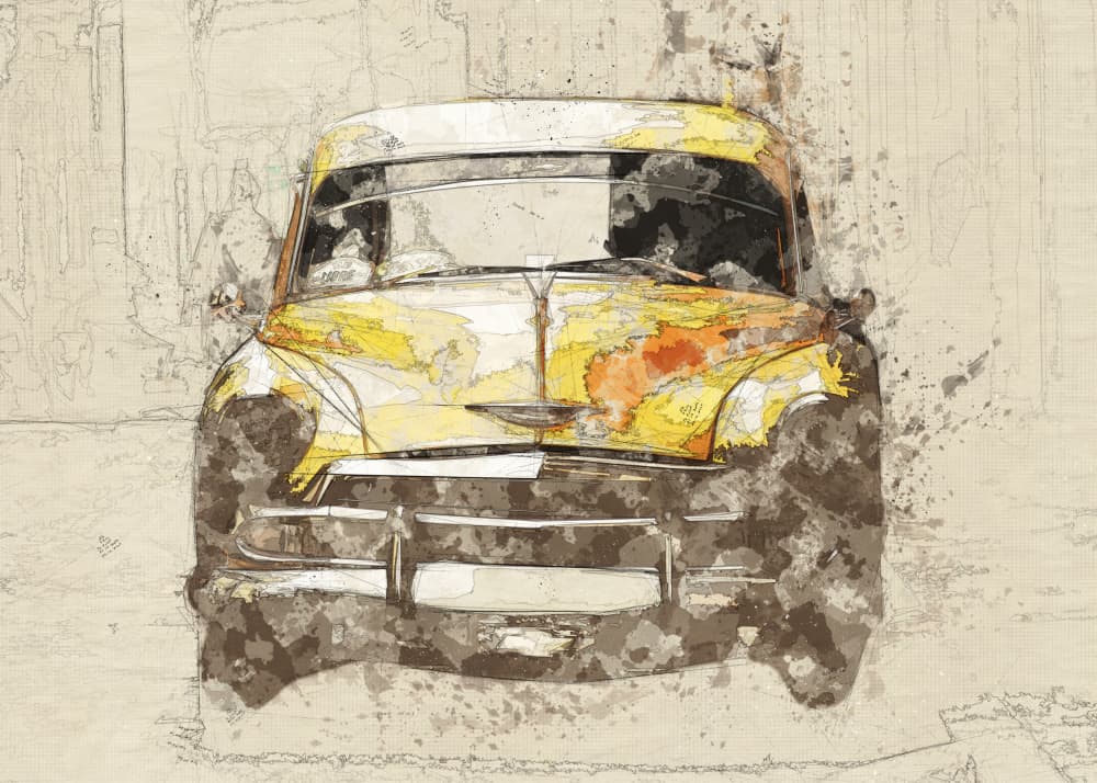 Classic Yellow Car by Lembayung senja studio [Vintage Poster] — canvas wall art
