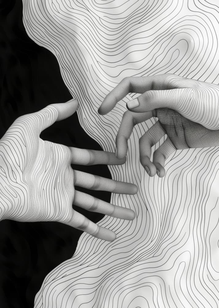 Touching Hands Contour by Justyna Jaszke — canvas wall art