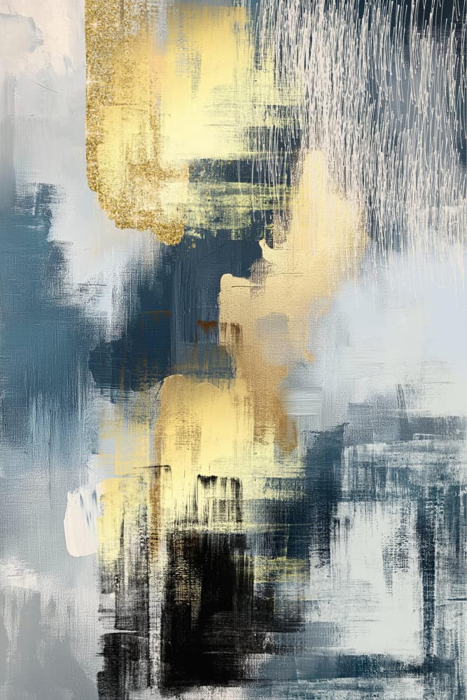 Abstract Gold Blue Strokes by Sally Ann Moss — canvas wall art