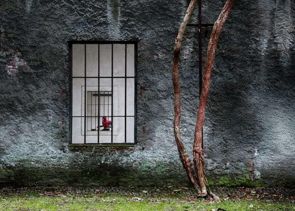 Geometric Red Window Reflection by Luciano Caturegli — canvas wall art